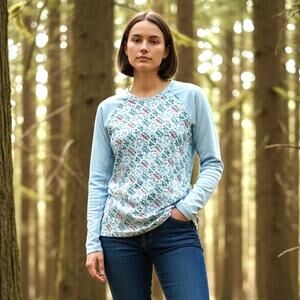 Patagonia Capilene Midweight Crew Base Layer Top Women's Small Blue Aztec